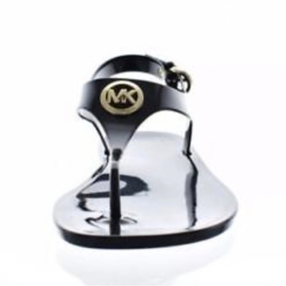 Michael Kors Black and Gold T-Strap Jelly Sandals